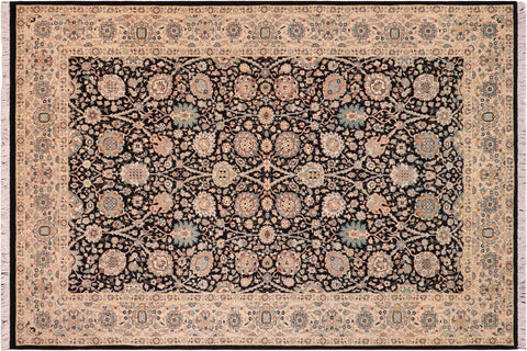 handmade Traditional Design Black Lt. Tan Hand Knotted RECTANGLE 100% WOOL area rug 6' x 9'