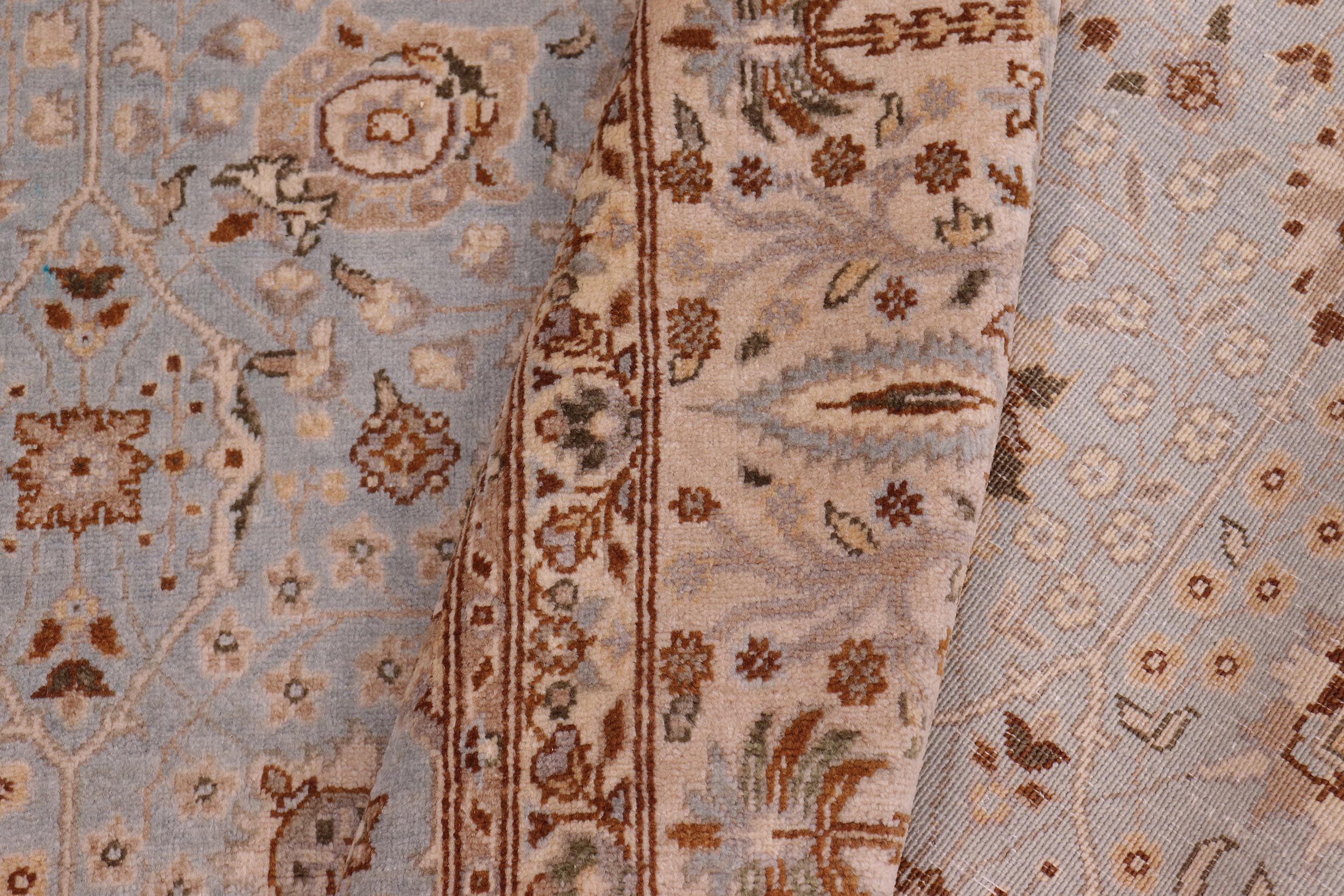 handmade Traditional Design Lt. Blue Tan Hand Knotted RECTANGLE 100% WOOL area rug 6' x 9'