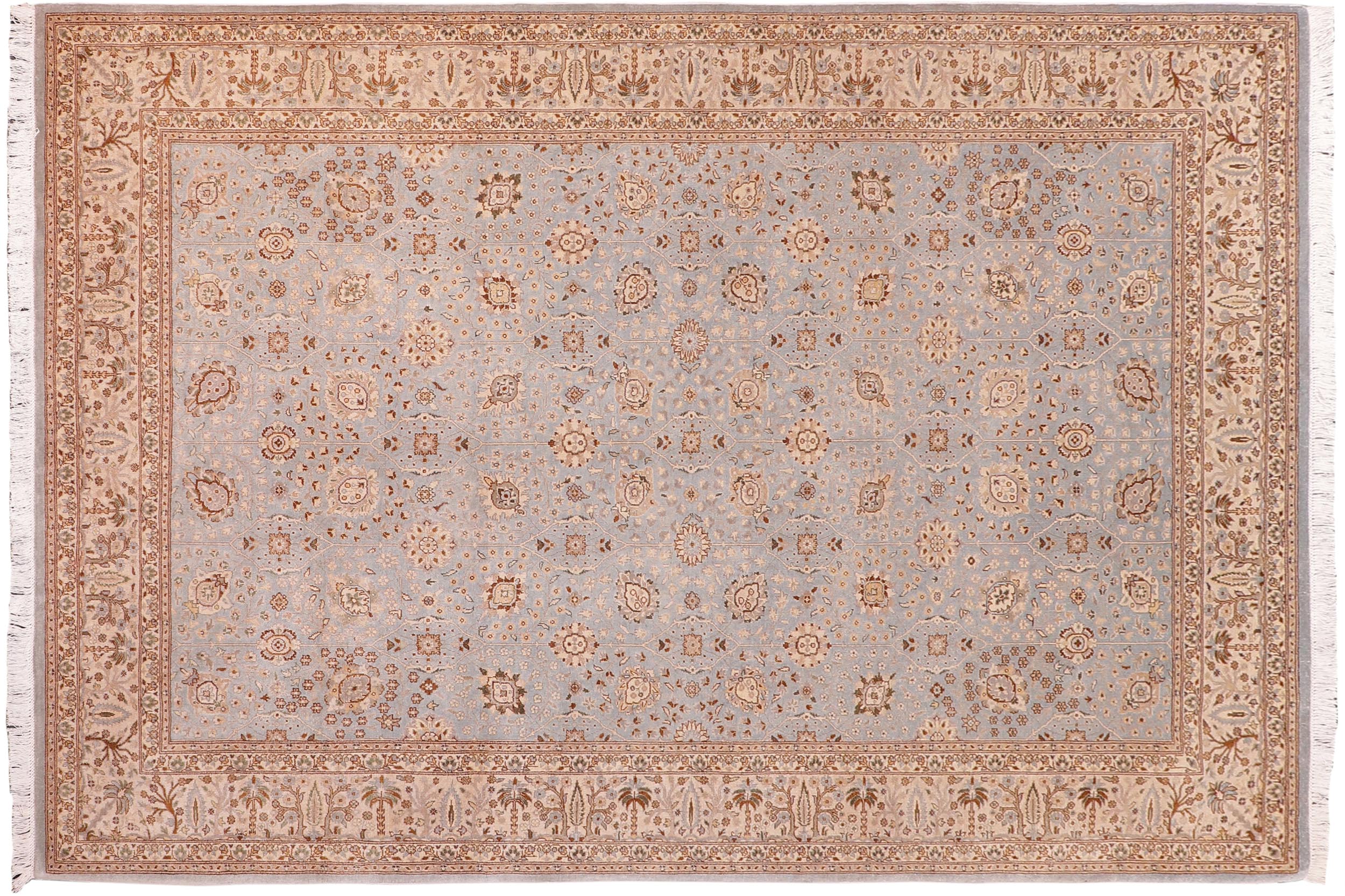 handmade Traditional Design Lt. Blue Tan Hand Knotted RECTANGLE 100% WOOL area rug 6' x 9'