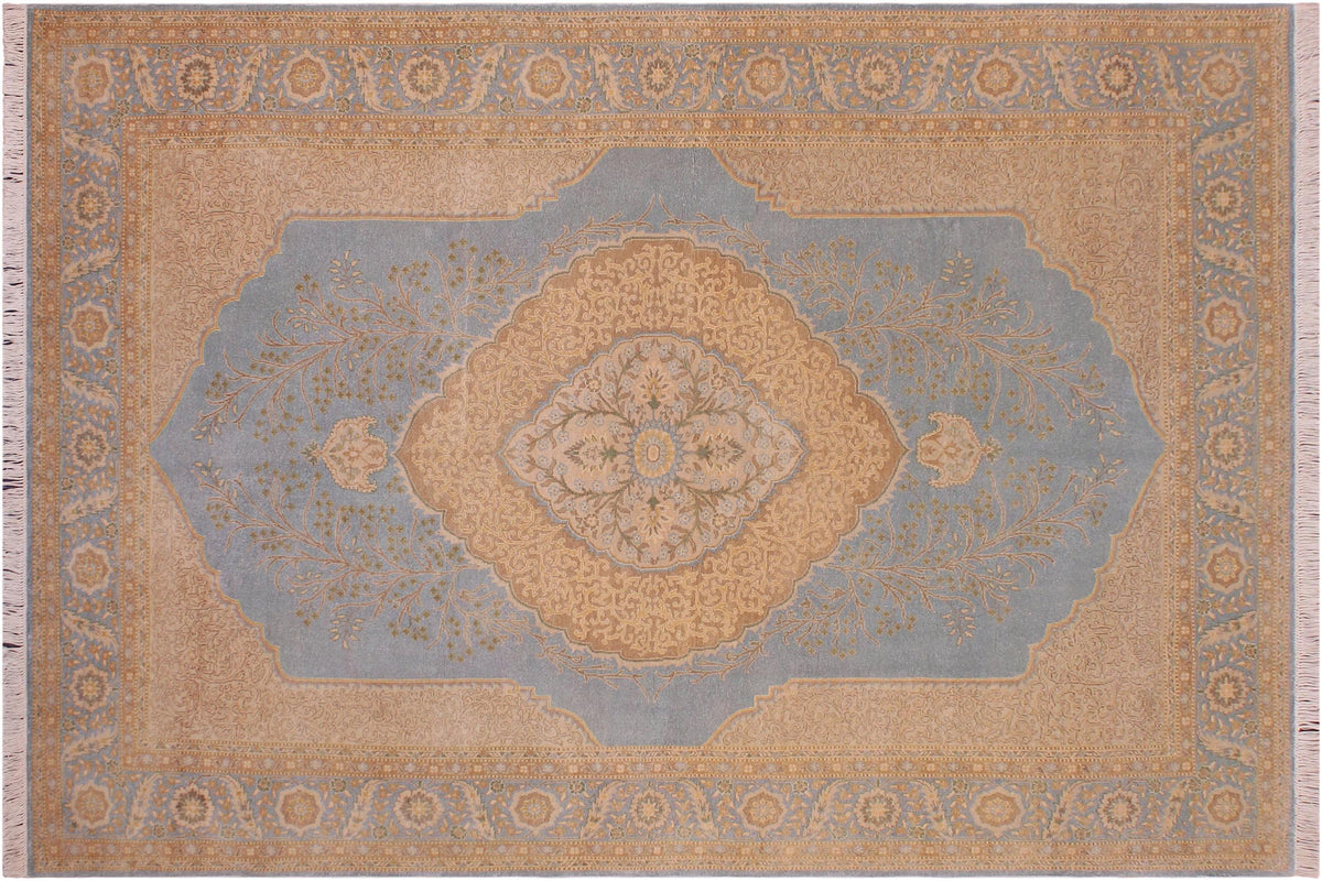 handmade Traditional  Lt. Blue Lt. Blue Hand Knotted RECTANGLE 100% WOOL area rug 6' x 9'