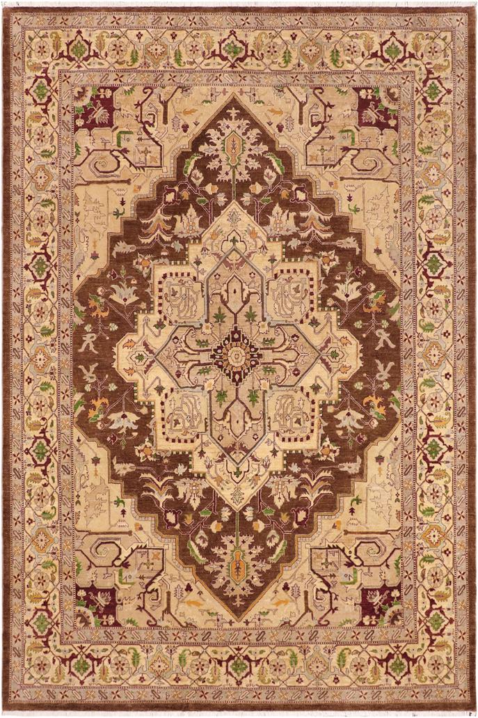 handmade Traditional Kafkaz Brown Beige Hand Knotted RECTANGLE 100% WOOL area rug 9X12