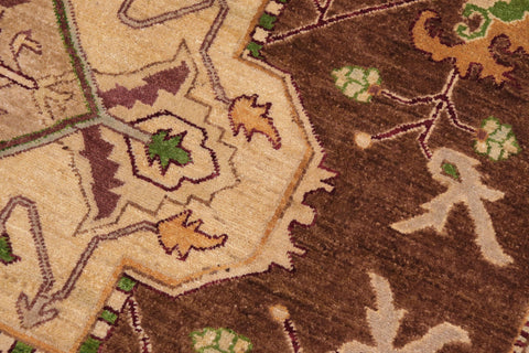 handmade Traditional Kafkaz Brown Beige Hand Knotted RECTANGLE 100% WOOL area rug 9' x 12'