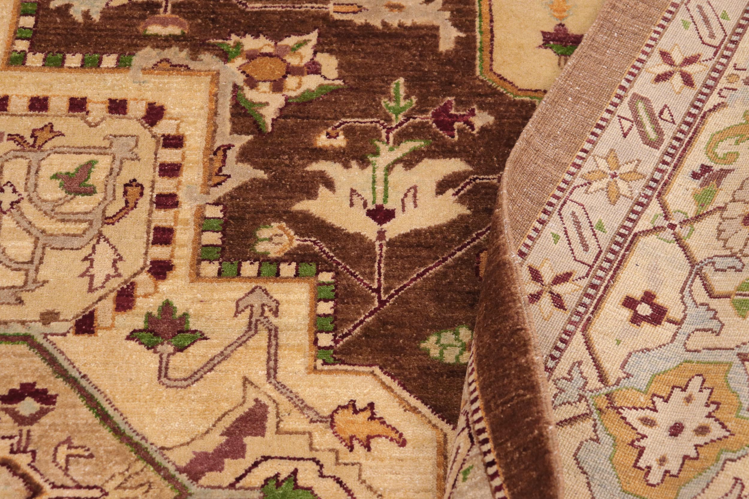 handmade Traditional Kafkaz Brown Beige Hand Knotted RECTANGLE 100% WOOL area rug 9' x 12'