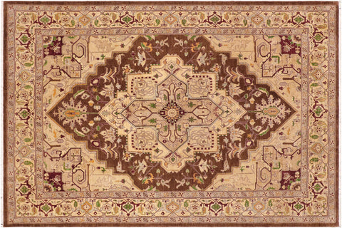 handmade Traditional Kafkaz Brown Beige Hand Knotted RECTANGLE 100% WOOL area rug 9' x 12'