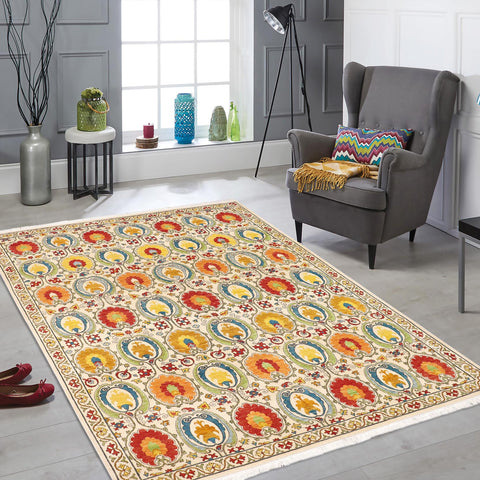 handmade Modern Kafkaz Beige Red Hand Knotted RECTANGLE 100% WOOL area rug 9' x 11'