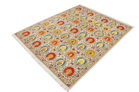 handmade Modern Kafkaz Beige Red Hand Knotted RECTANGLE 100% WOOL area rug 9' x 11'