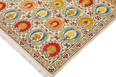 handmade Modern Kafkaz Beige Red Hand Knotted RECTANGLE 100% WOOL area rug 9' x 11'