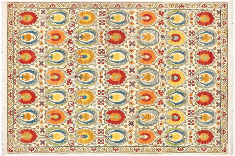handmade Modern Kafkaz Beige Red Hand Knotted RECTANGLE 100% WOOL area rug 9' x 11'