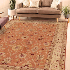 handmade Traditional Kafkaz Peach Tan Hand Knotted RECTANGLE 100% WOOL area rug 9X12