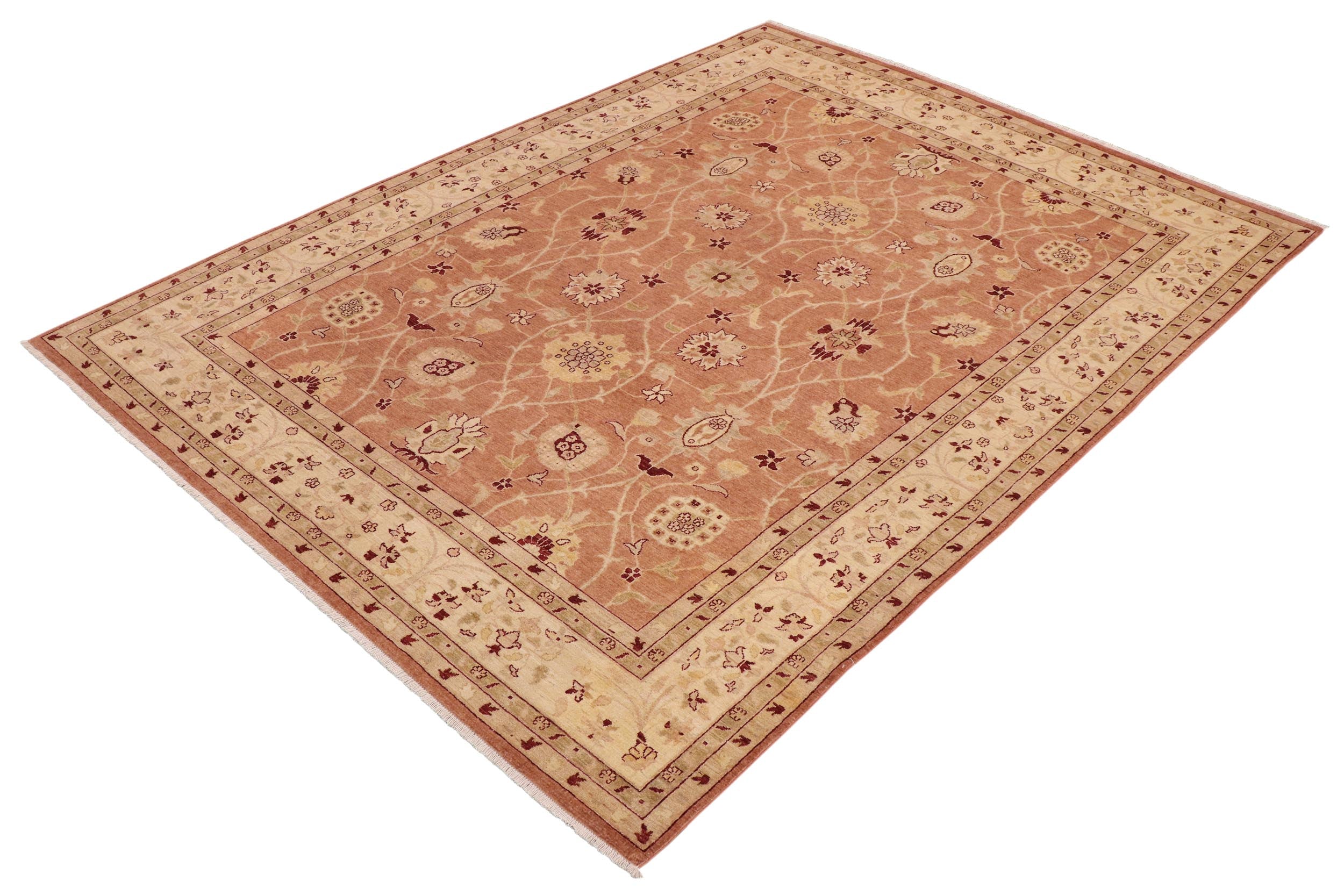 handmade Transitional Kafkaz Peach Tan Hand Knotted RECTANGLE 100% WOOL area rug 9' x 12'