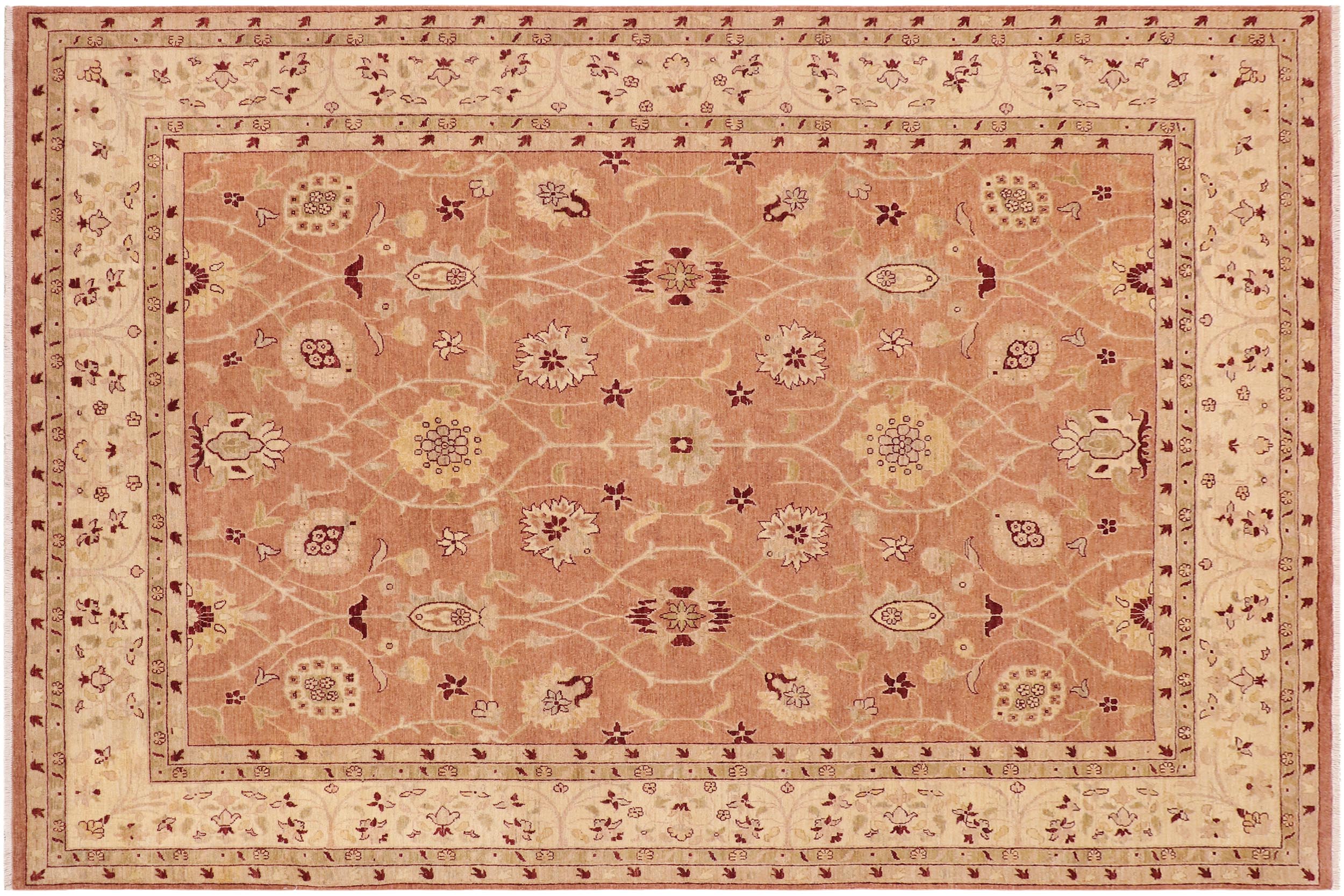 handmade Transitional Kafkaz Peach Tan Hand Knotted RECTANGLE 100% WOOL area rug 9' x 12'