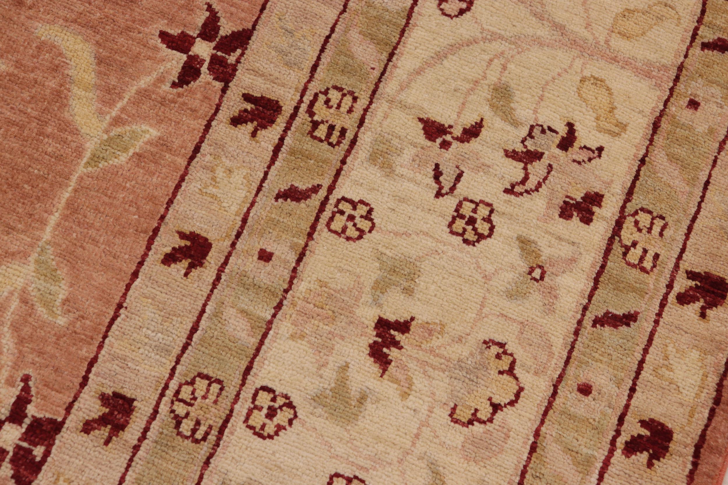 handmade Transitional Kafkaz Peach Tan Hand Knotted RECTANGLE 100% WOOL area rug 9' x 12'