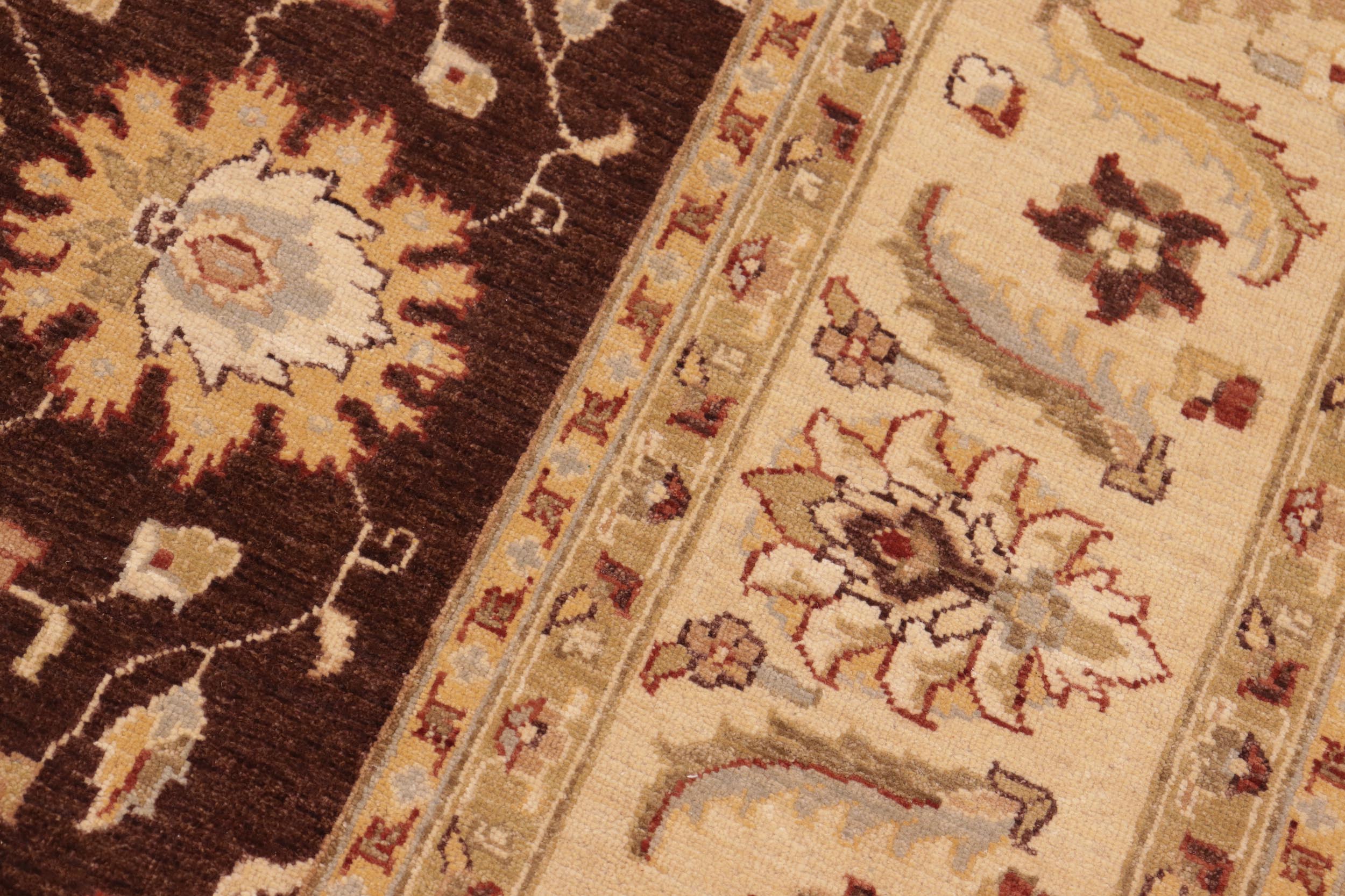 handmade Transitional Kafkaz Brown Beige Hand Knotted RECTANGLE 100% WOOL area rug 8' x 10'