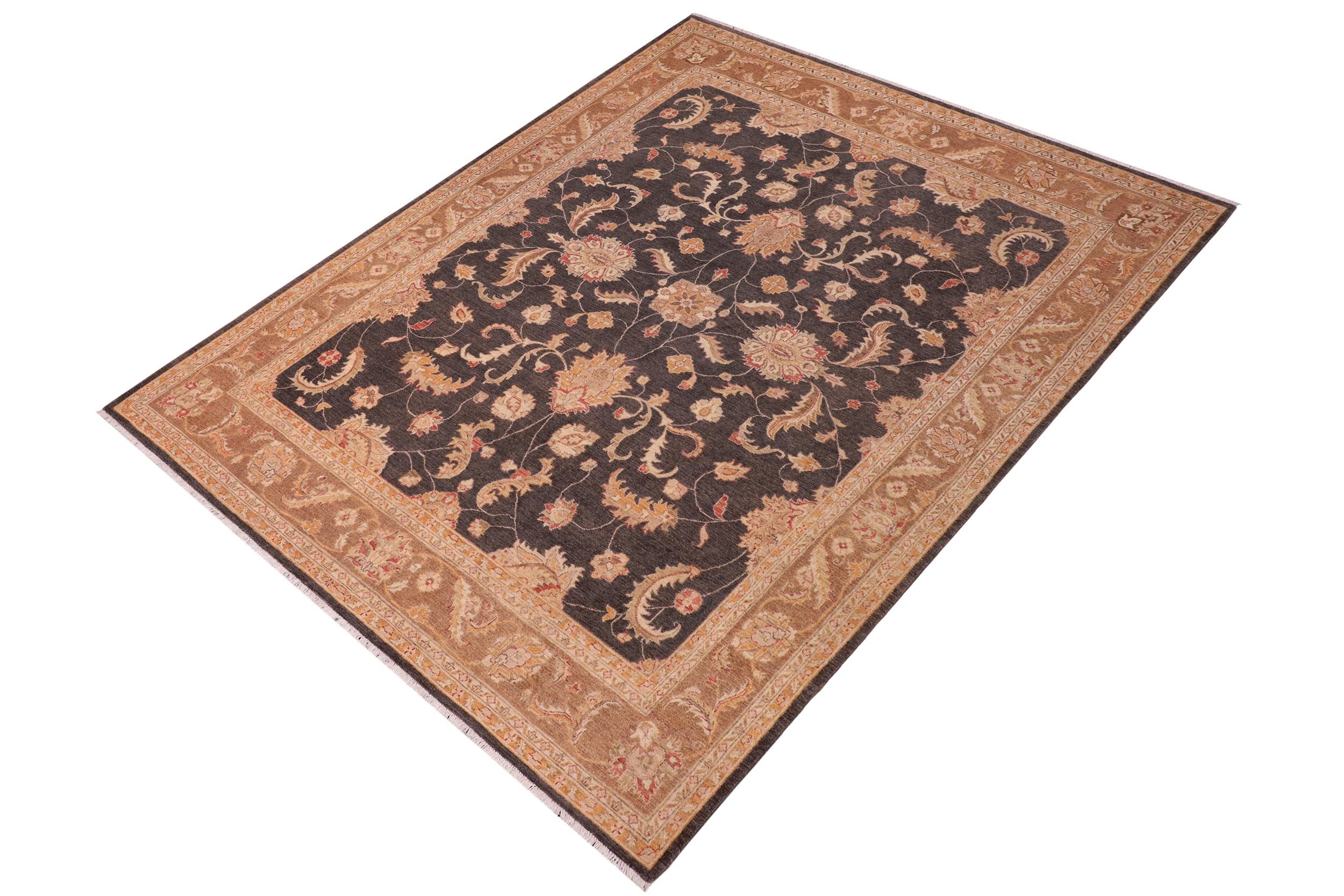 handmade Traditional Kafkaz Charcoal Lt. Brown Hand Knotted RECTANGLE 100% WOOL area rug 8x10