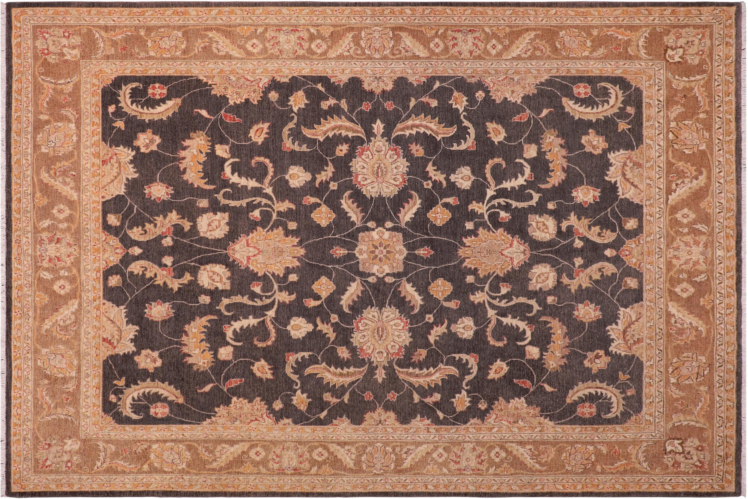 handmade Traditional Kafkaz Charcoal Lt. Brown Hand Knotted RECTANGLE 100% WOOL area rug 8x10