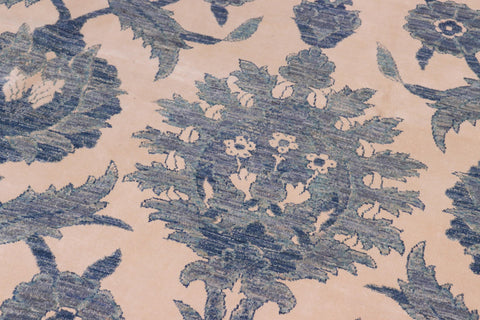 handmade Modern Kafkaz Ivory Blue Hand Knotted RECTANGLE WOOL&SILK area rug 8' x 10'