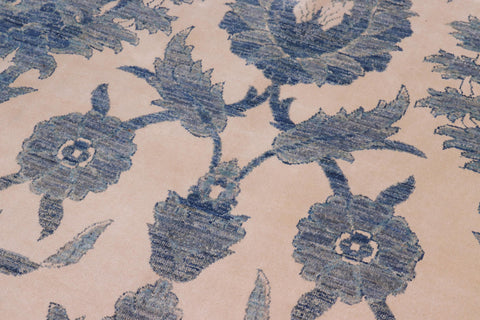 handmade Modern Kafkaz Ivory Blue Hand Knotted RECTANGLE WOOL&SILK area rug 8' x 10'