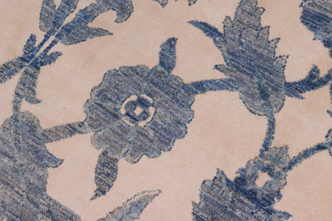 handmade Modern Kafkaz Ivory Blue Hand Knotted RECTANGLE WOOL&SILK area rug 8' x 10'