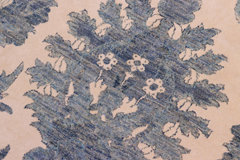 handmade Modern Kafkaz Ivory Blue Hand Knotted RECTANGLE WOOL&SILK area rug 8' x 10'