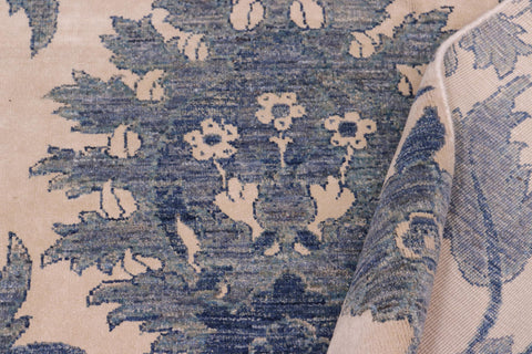 handmade Modern Kafkaz Ivory Blue Hand Knotted RECTANGLE WOOL&SILK area rug 8' x 10'