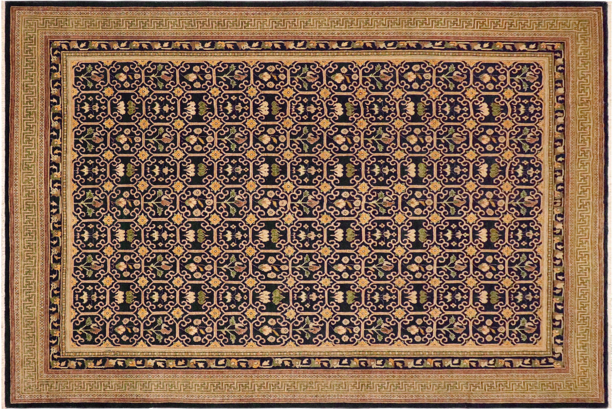 handmade Transitional Kafkaz Blue Green Hand Knotted RECTANGLE 100% WOOL area rug 9' x 11'