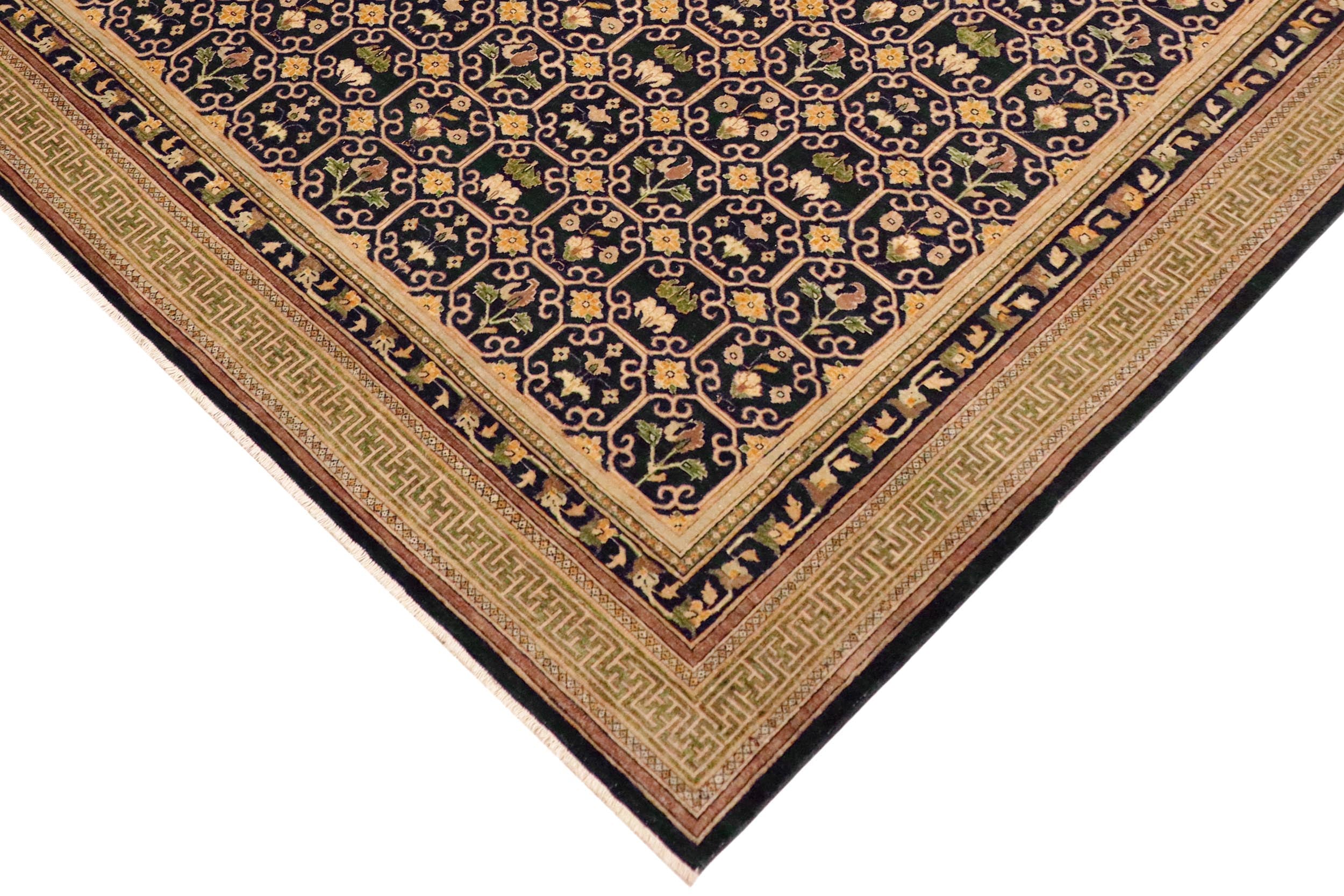 handmade Transitional Kafkaz Blue Green Hand Knotted RECTANGLE 100% WOOL area rug 9' x 11'