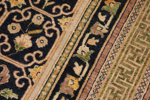 handmade Transitional Kafkaz Blue Green Hand Knotted RECTANGLE 100% WOOL area rug 9' x 11'