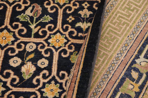 handmade Transitional Kafkaz Blue Green Hand Knotted RECTANGLE 100% WOOL area rug 9' x 11'