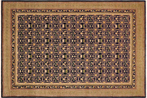 handmade Transitional Kafkaz Blue Green Hand Knotted RECTANGLE 100% WOOL area rug 9' x 11'