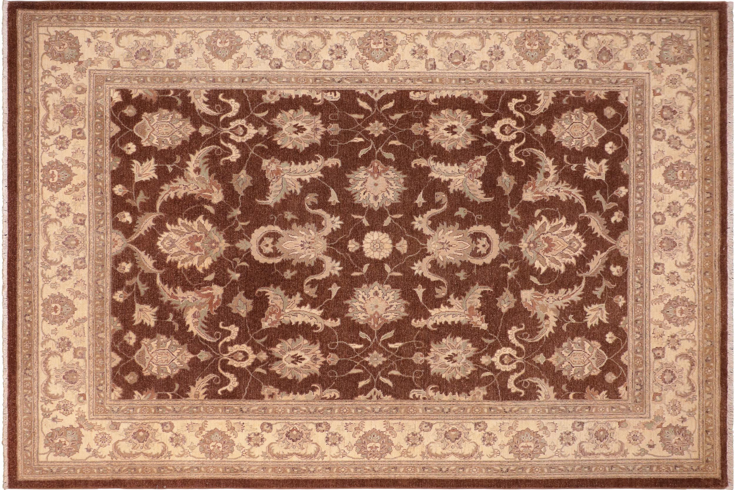 handmade Transitional Kafkaz Brown Beige Hand Knotted RECTANGLE 100% WOOL area rug 8' x 10'