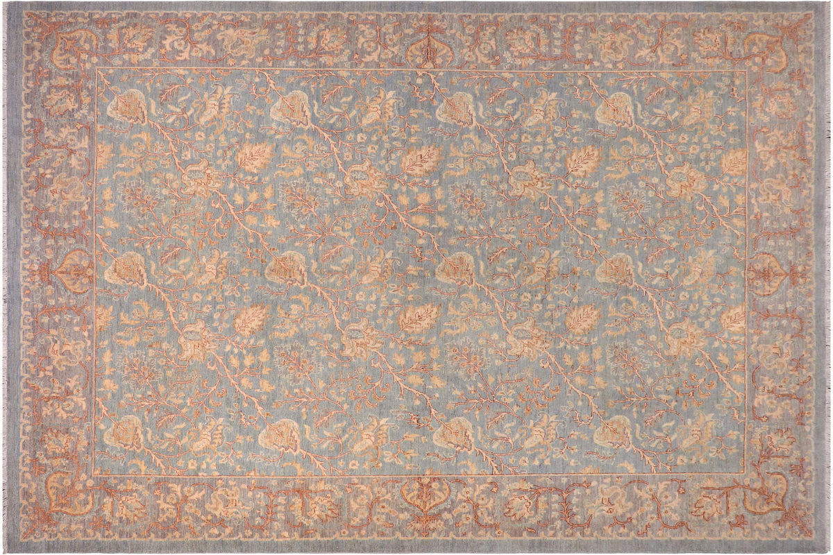 handmade Transitional Kafkaz Lt. Blue Lt. Gray Hand Knotted RECTANGLE 100% WOOL area rug 8' x 10'