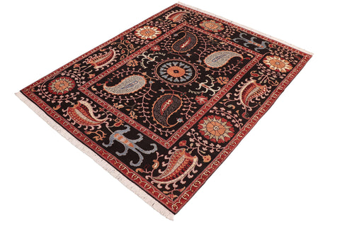 handmade Traditional Kafkaz Black Red Hand Knotted RECTANGLE 100% WOOL area rug 8' x 10'
