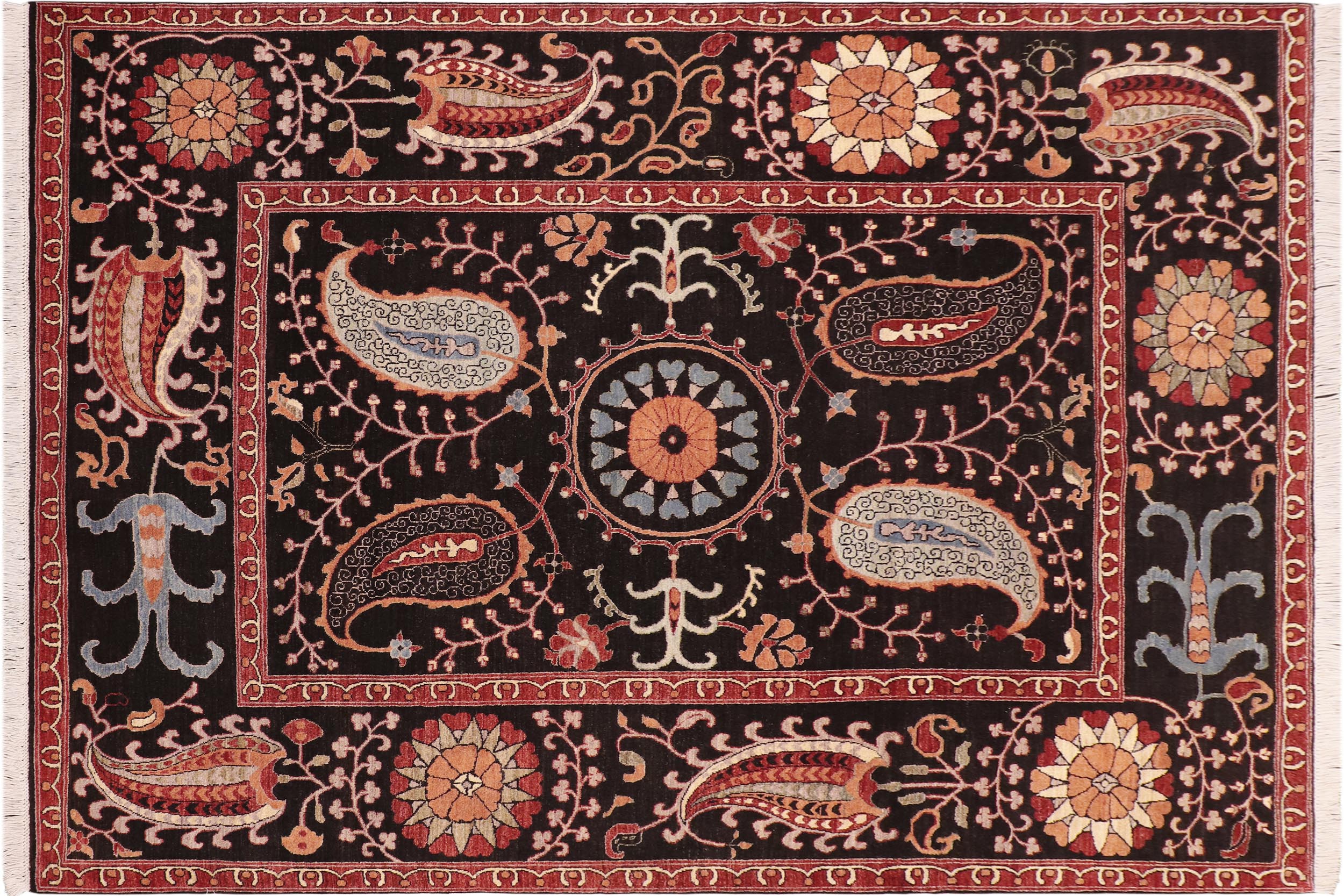 handmade Traditional Kafkaz Black Red Hand Knotted RECTANGLE 100% WOOL area rug 8' x 10'