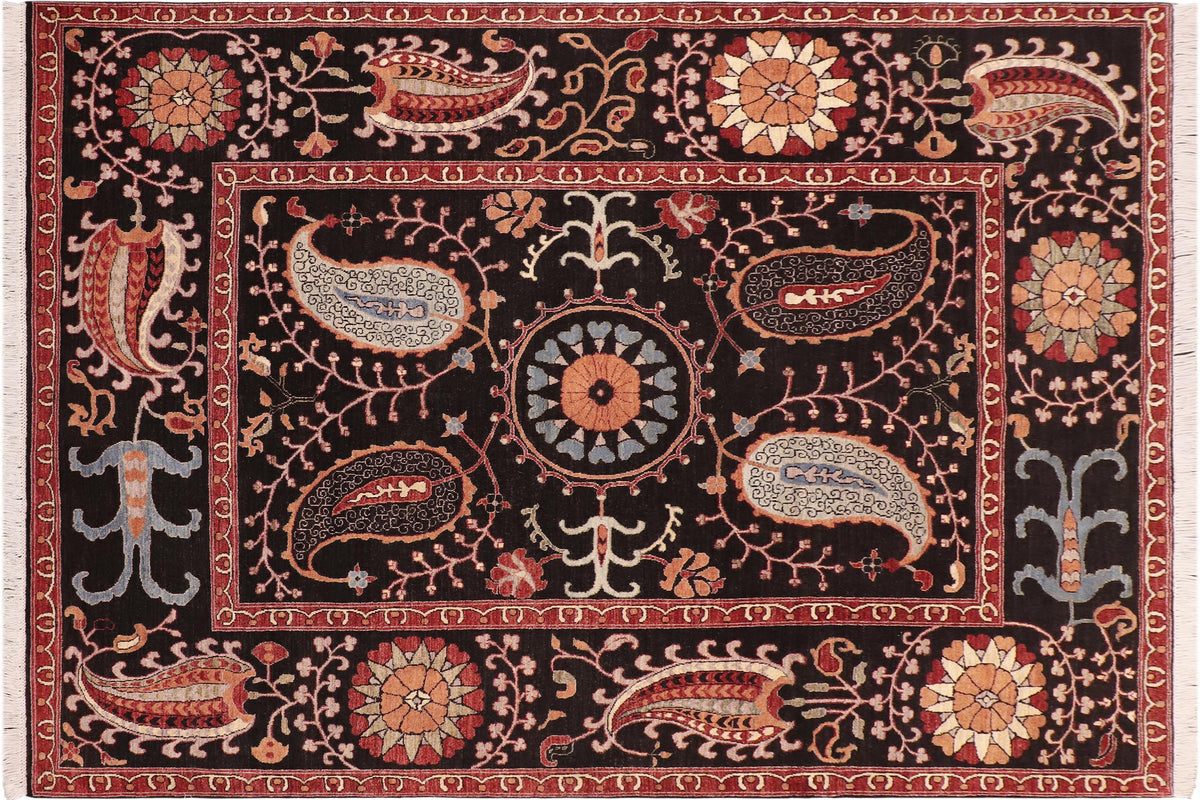handmade Traditional Kafkaz Black Red Hand Knotted RECTANGLE 100% WOOL area rug 8' x 10'