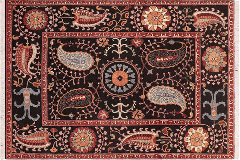 handmade Traditional Kafkaz Black Red Hand Knotted RECTANGLE 100% WOOL area rug 8' x 10'