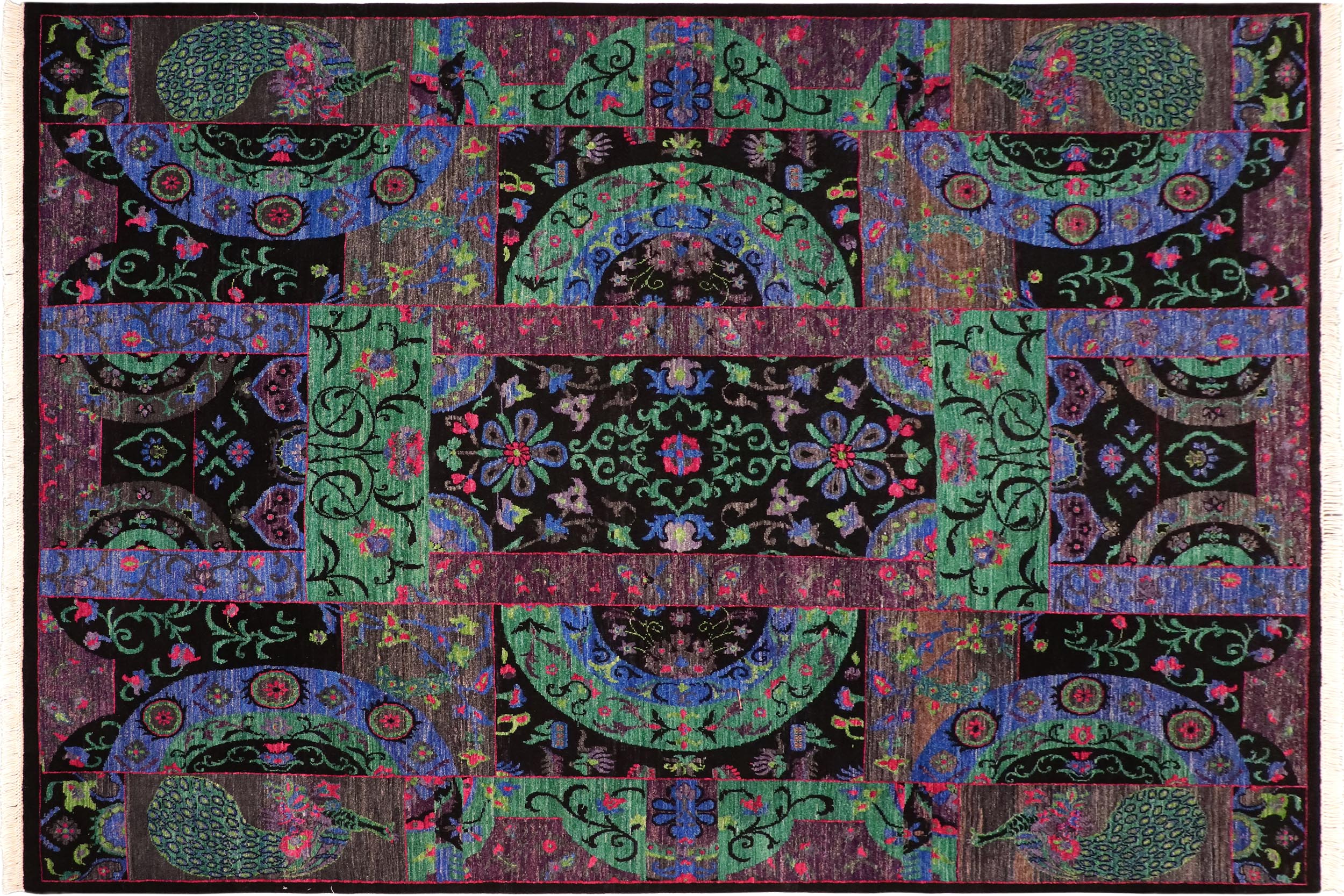 handmade Traditional Kafkaz Black Green Hand Knotted RECTANGLE 100% WOOL area rug 8x11