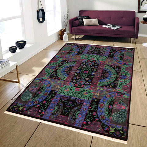 handmade Traditional Kafkaz Black Green Hand Knotted RECTANGLE 100% WOOL area rug 8x11