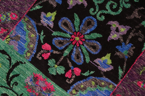 handmade Traditional Kafkaz Black Green Hand Knotted RECTANGLE 100% WOOL area rug 8x11