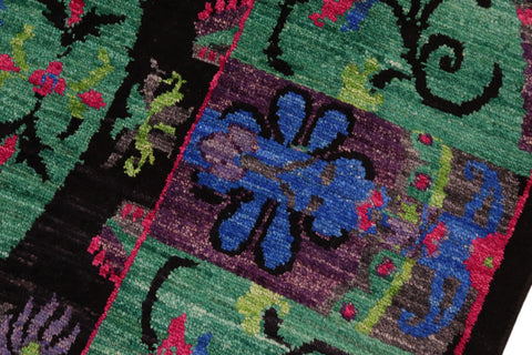 handmade Traditional Kafkaz Black Green Hand Knotted RECTANGLE 100% WOOL area rug 8x11