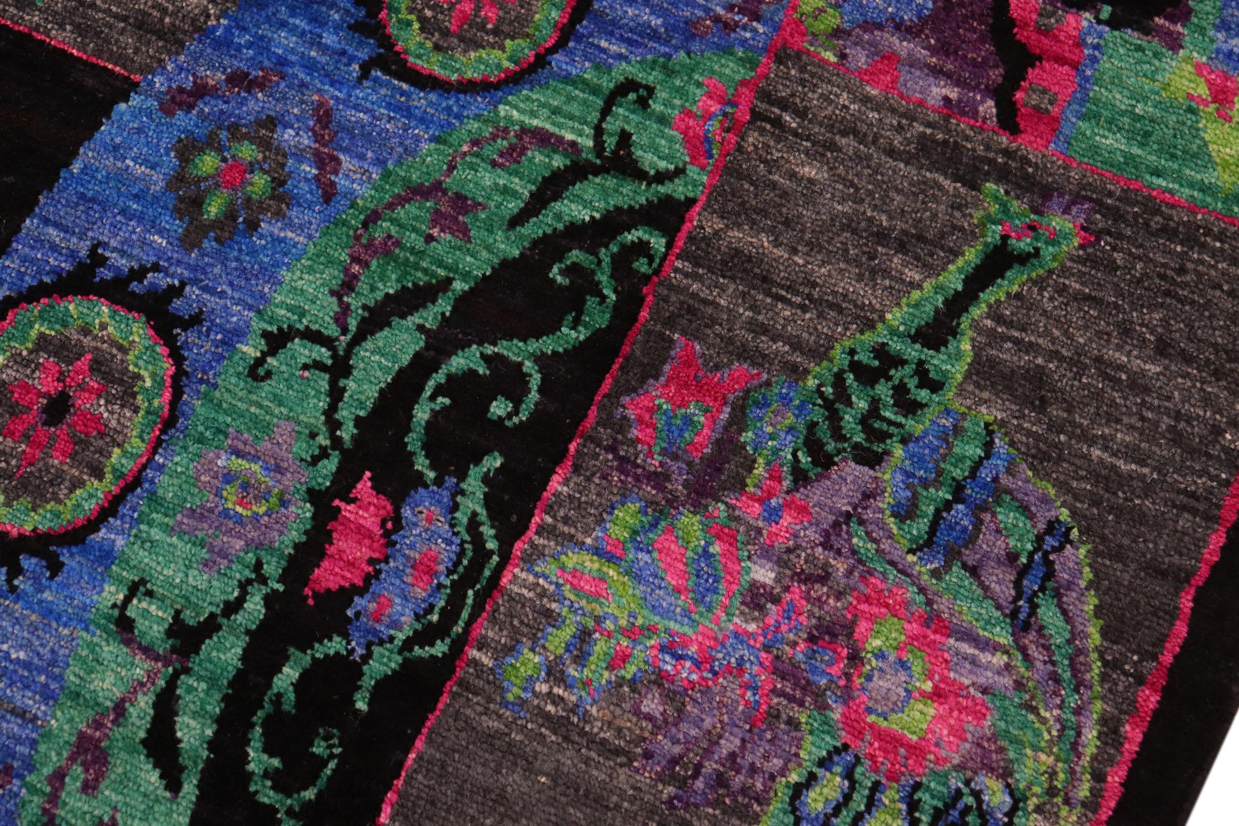 handmade Traditional Kafkaz Black Green Hand Knotted RECTANGLE 100% WOOL area rug 8x11