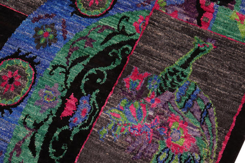 handmade Traditional Kafkaz Black Green Hand Knotted RECTANGLE 100% WOOL area rug 8x11