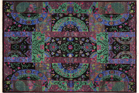 handmade Traditional Kafkaz Black Green Hand Knotted RECTANGLE 100% WOOL area rug 8x11