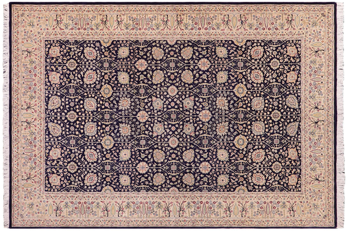 handmade Transitional Design Blue Tan Hand Knotted RECTANGLE 100% WOOL area rug 6' x 9'