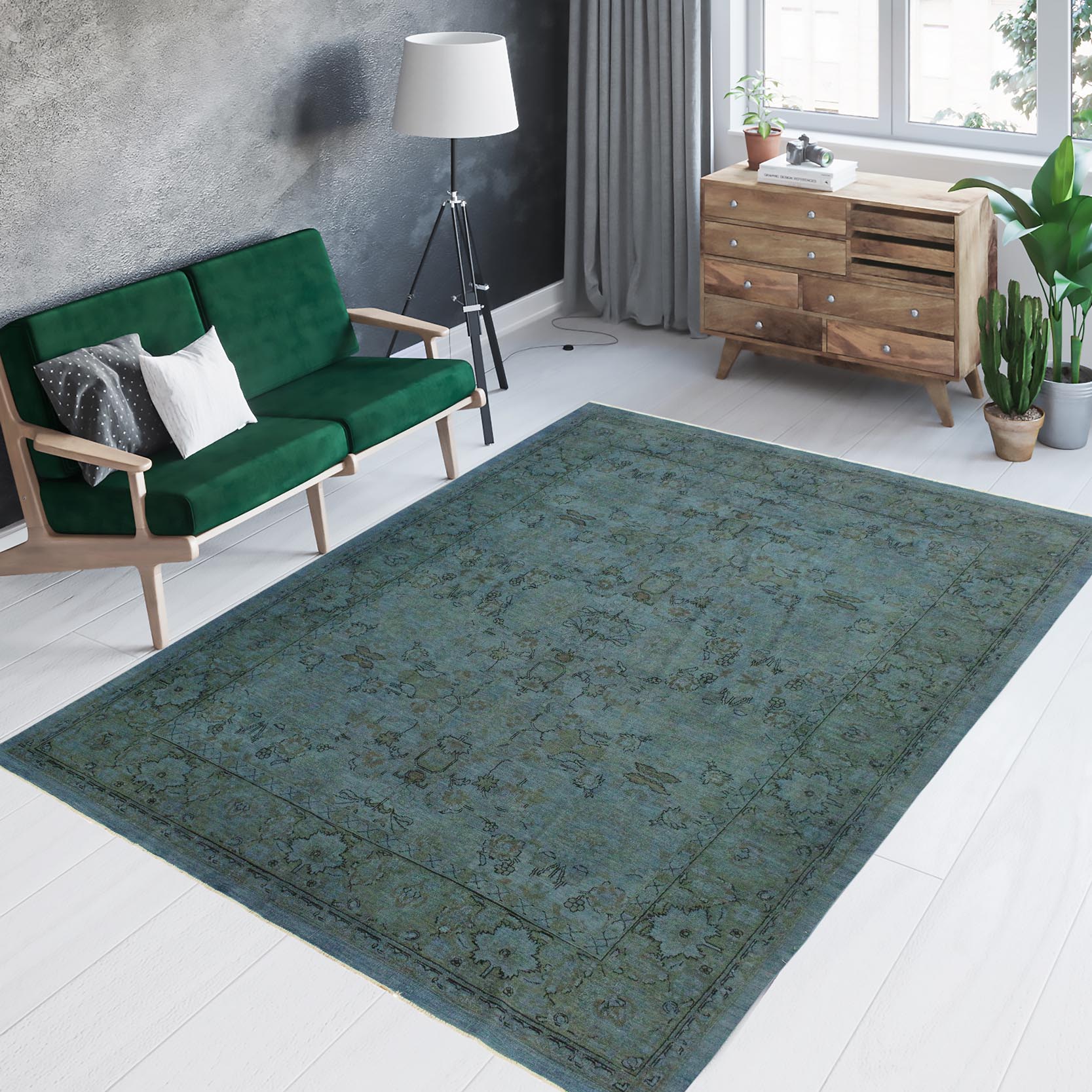 handmade Over Dyed Over Dyed Blue Lt. Green Hand Knotted RECTANGLE 100% WOOL area rug 8' x 10'