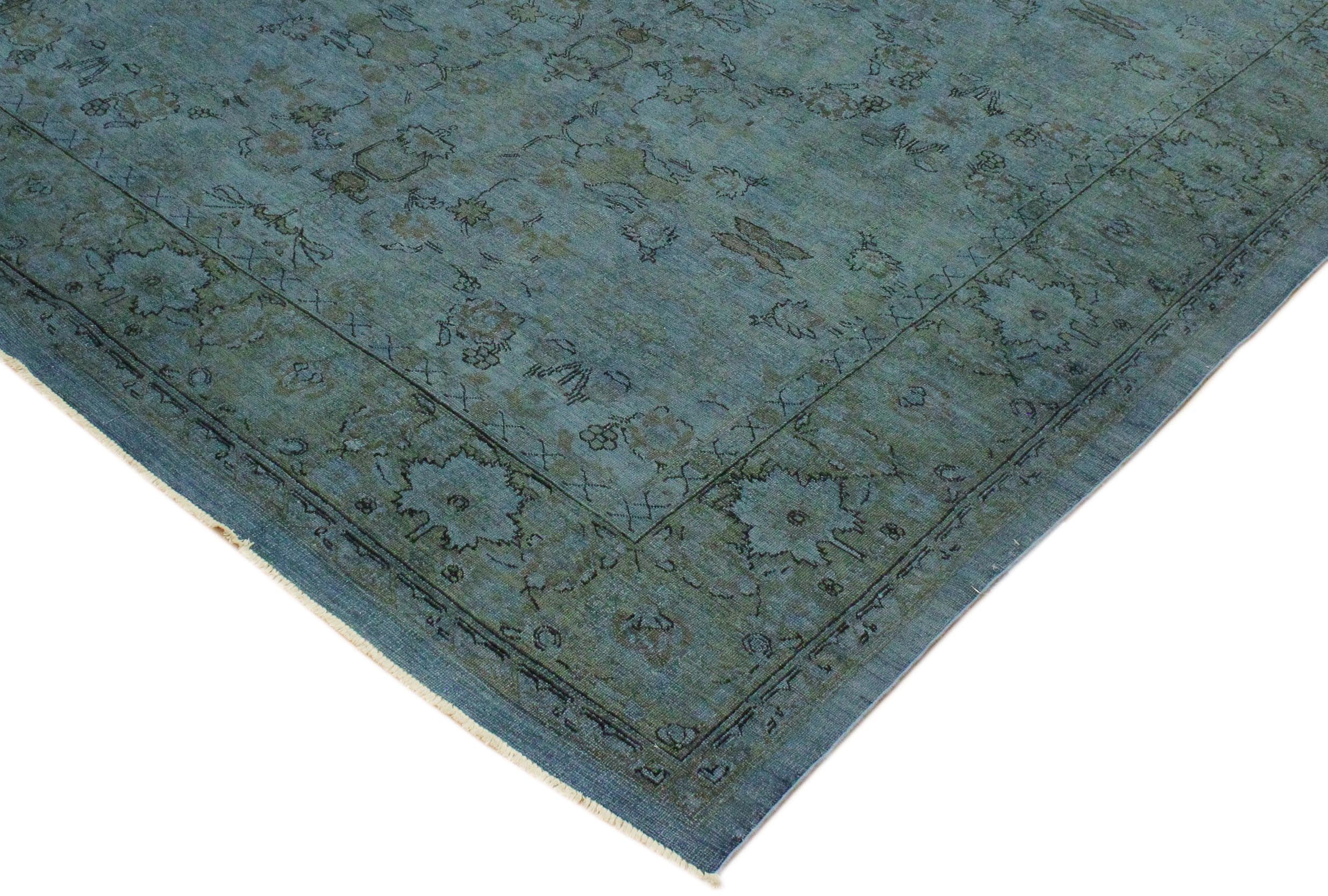 handmade Over Dyed Over Dyed Blue Lt. Green Hand Knotted RECTANGLE 100% WOOL area rug 8' x 10'