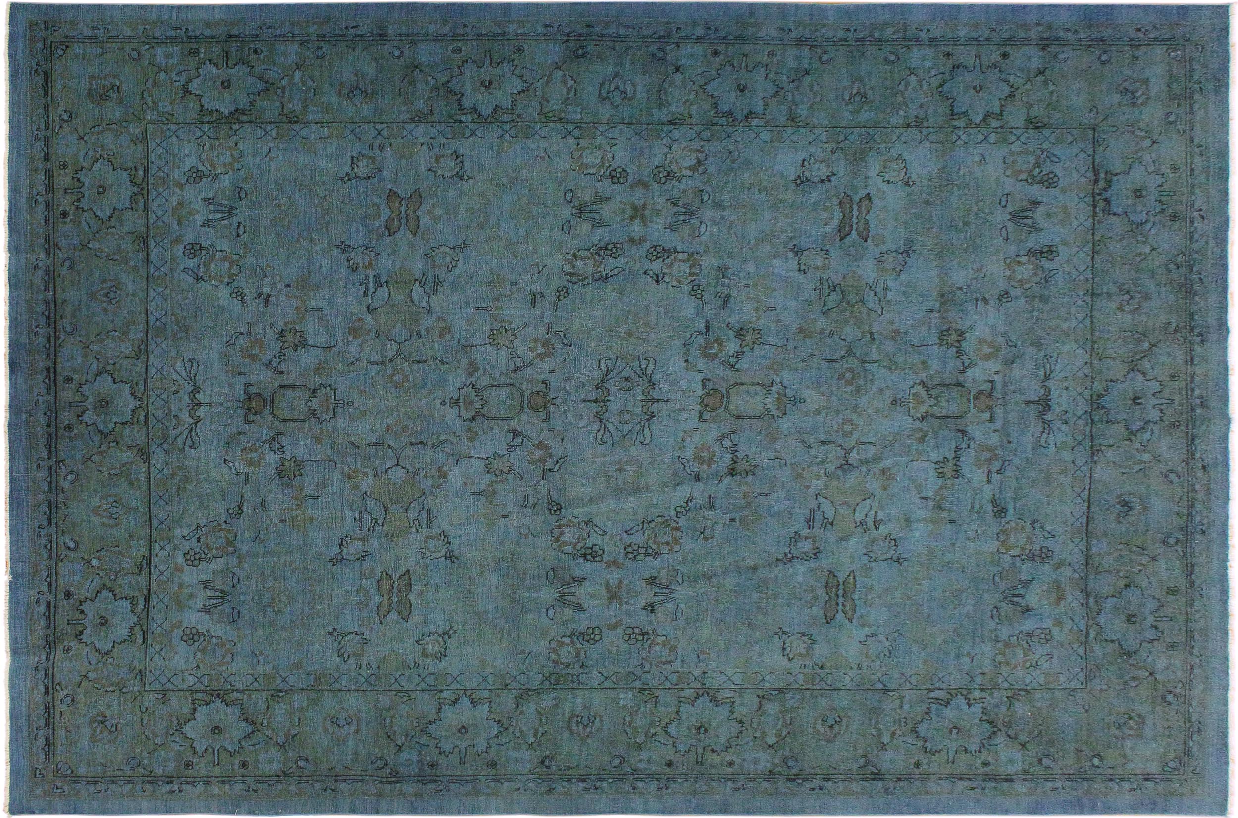 handmade Over Dyed Over Dyed Blue Lt. Green Hand Knotted RECTANGLE 100% WOOL area rug 8' x 10'
