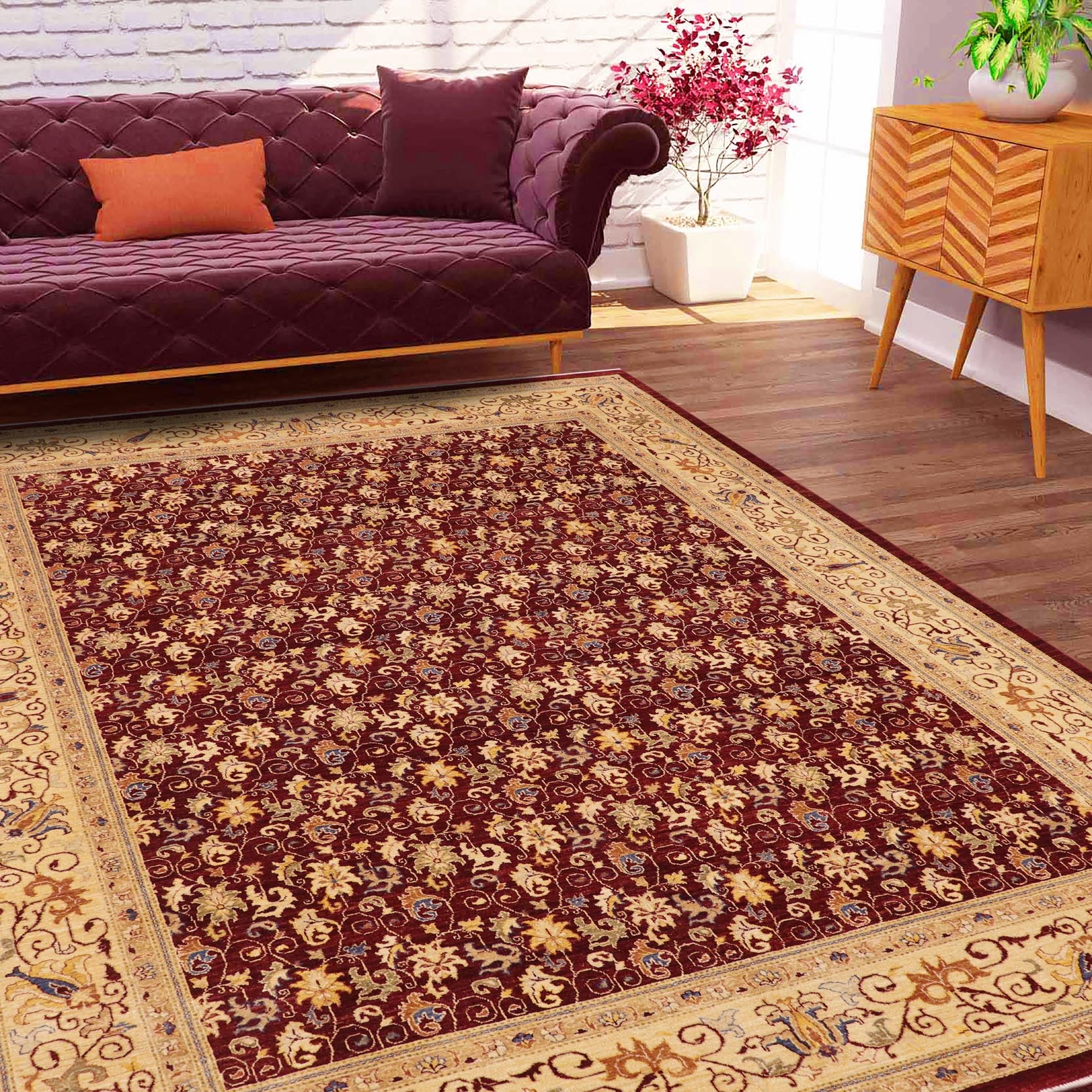 handmade Transitional Kafkaz Red Beige Hand Knotted RECTANGLE 100% WOOL area rug 9' x 12'