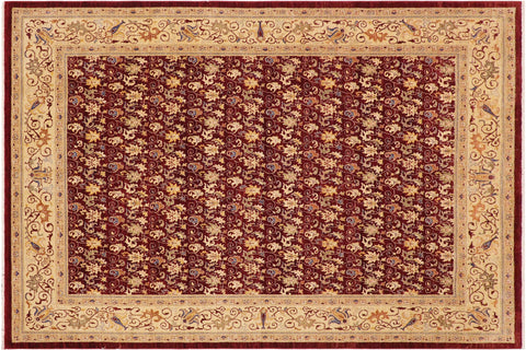 handmade Transitional Kafkaz Red Beige Hand Knotted RECTANGLE 100% WOOL area rug 9' x 12'