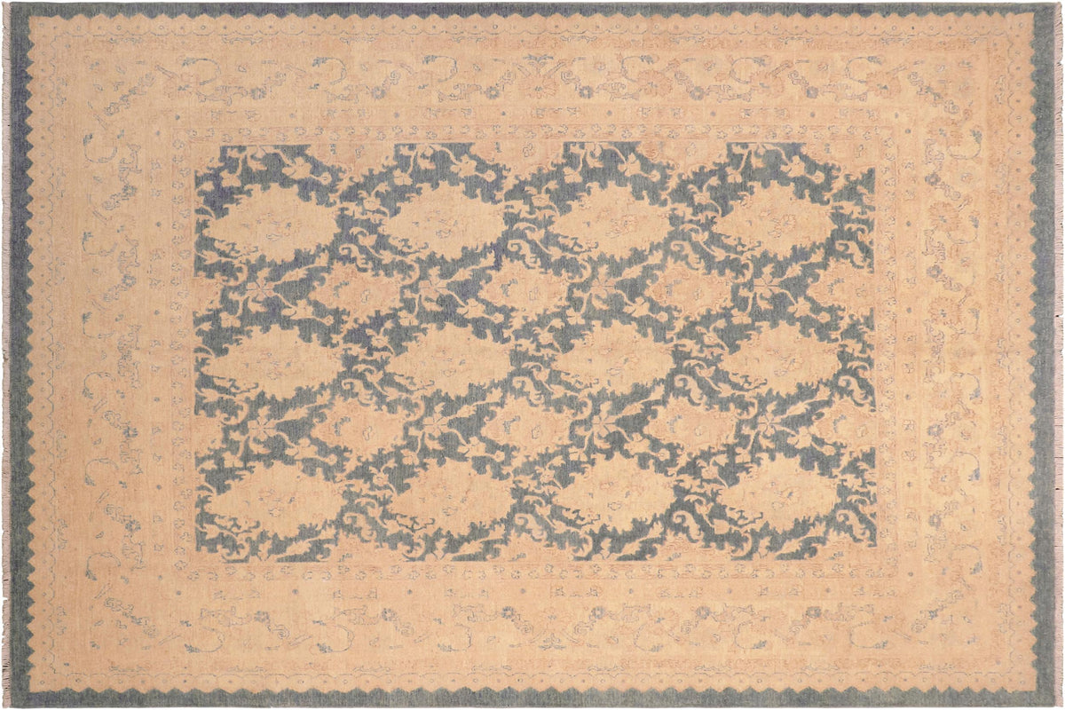 handmade Transitional Kafkaz Blue Beige Hand Knotted RECTANGLE 100% WOOL area rug 8' x 10'