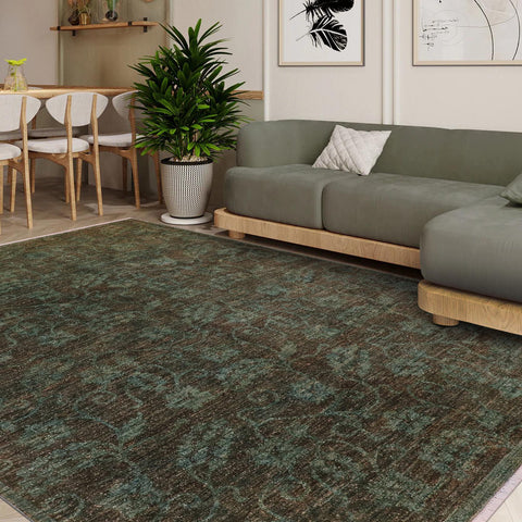 handmade Over Dyed Over Dyed Green Green Hand Knotted RECTANGLE 100% WOOL area rug 6' x 7'